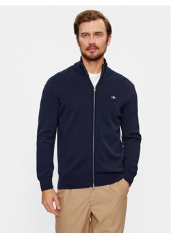 Gant Kardigan Casual Cotton Zip 8030164 Granatowy Regular Fit ze sklepu MODIVO w kategorii Swetry męskie - zdjęcie 185625608