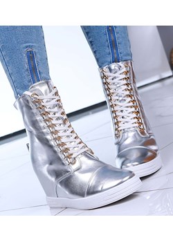 Srebrne damskie trampki sneakersy na koturnie Seastar /C6-2 15103 T937/ ze sklepu Pantofelek24.pl w kategorii Botki - zdjęcie 185638418