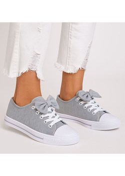 Szare dziewczęce trampki z kokardą /B5-2 16783 T184/ ze sklepu Pantofelek24.pl w kategorii Trampki dziecięce - zdjęcie 185638465