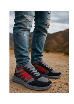 Wiązane czarno czerwone buty sportowe /B3-1 18039 T299/ ze sklepu Pantofelek24.pl w kategorii Buty sportowe męskie - zdjęcie 185640588