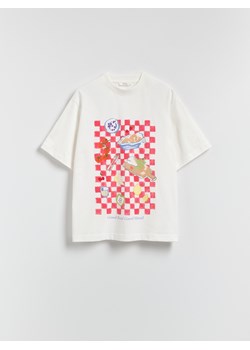 Reserved - T-shirt oversize z nadrukiem - biały - id: 382IK-00X - marki Reserved - 185642638 Reserved - T-shirt oversize z nadrukiem - biały ze sklepu Reserved w kategorii Bluzki damskie - zdjęcie 185642638