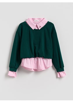 Reserved - Bluza z imitacją koszuli - ciemnozielony ze sklepu Reserved w kategorii Bluzy dziewczęce - zdjęcie 185646089