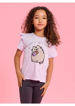 Sinsay - Bawełniana koszulka z falbanami Pusheen the Cat - fioletowy ze sklepu Sinsay w kategorii Bluzki dziewczęce - zdjęcie 185648368