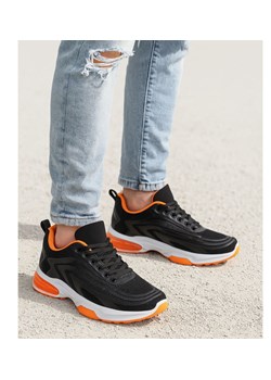Sznurowane chłopięce buty sportowe Czarno pomarańczowe /G12-1 18089 T333/ ze sklepu Pantofelek24.pl w kategorii Trampki męskie - zdjęcie 185651967