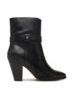 Botki Tommy Hilfiger Th T-Strap Leather Pointy Bootie FW0FW08984 Czarny ze sklepu eobuwie.pl w kategorii Botki - zdjęcie 185655877