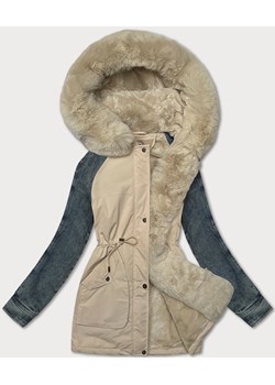 Parka damska z jeansowymi rękawami Way Mode beż-granat (WD202301) ze sklepu goodlookin.pl w kategorii Parki damskie - zdjęcie 185657156