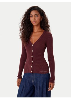 Guess Kardigan W5BR16 Z3OW2 Bordowy Slim Fit ze sklepu MODIVO w kategorii Swetry damskie - zdjęcie 185659289