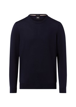 BOSS Męski sweter z wełny dziewiczej - Botto Mężczyźni wełna ze strzyży granatowy jednolity ze sklepu vangraaf w kategorii Swetry męskie - zdjęcie 185664428