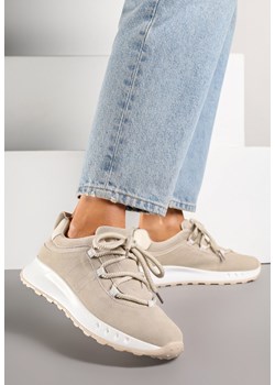 Beżowe Zamszowe Sneakersy z Wkładką ze Skóry Naturalnej Dolavienne ze sklepu renee.pl w kategorii Buty sportowe damskie - zdjęcie 185666729