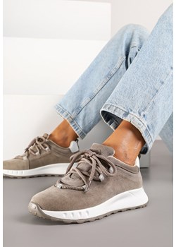 Ciemnobeżowe Zamszowe Sneakersy z Wkładką ze Skóry Naturalnej Dolavienne ze sklepu renee.pl w kategorii Buty sportowe damskie - zdjęcie 185666735