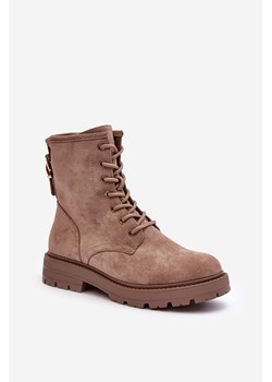Botki Damskie Workery Suwak Ciemnobeżowe Ninsuni ML282 ze sklepu ZAZOO w kategorii Workery damskie - zdjęcie 185672646