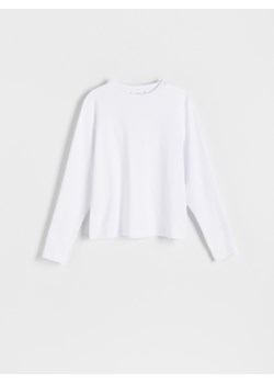 Reserved - Longsleeve z merceryzowanej bawełny - biały ze sklepu Reserved w kategorii Bluzki damskie - zdjęcie 185678489