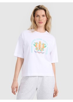 Damski t-shirt z nadrukiem oversize 4F 4FRSS25TTSHF3159 - biały ze sklepu Sportstylestory.com w kategorii Bluzki damskie - zdjęcie 185694209