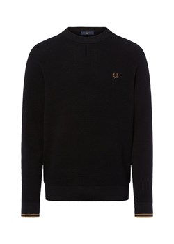 Fred Perry Sweter męski Mężczyźni Bawełna czarny wypukły wzór tkaniny ze sklepu vangraaf w kategorii Swetry męskie - zdjęcie 185699325