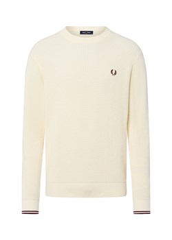 Fred Perry Sweter męski Mężczyźni Bawełna écru wypukły wzór tkaniny ze sklepu vangraaf w kategorii Swetry męskie - zdjęcie 185699326
