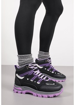 Czarno-Fioletowe Buty Trekkingowe Traperki Vices ze Sznurowaną Cholewką Afellie ze sklepu renee.pl w kategorii Workery damskie - zdjęcie 185708875