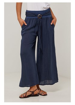 Le Monde du Lin Lniane spodnie w kolorze granatowym ze sklepu Limango Polska w kategorii Spodnie damskie - zdjęcie 185713138