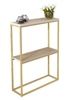Konsola W Stylu Glamour Z Półkami Złoty + Dąb Sonoma G6-L66 ze sklepu Edinos.pl w kategorii Konsole - zdjęcie 185717416