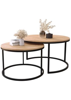 Zestaw 2 Okrągłych Stolików W Stylu Loft Dąb Craft Złoty P8-A69 ze sklepu Edinos.pl w kategorii Stoliki kawowe - zdjęcie 185717707