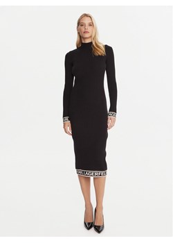 KARL LAGERFELD Sukienka dzianinowa A4W13028 Czarny Slim Fit ze sklepu MODIVO w kategorii Sukienki - zdjęcie 185719896