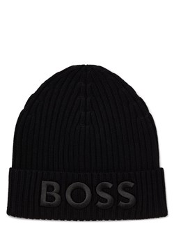BOSS Damska czapka z dzianiny wykonana z wełny dziewiczej - Lara Kobiety wełna ze strzyży czarny jednolity ze sklepu vangraaf w kategorii Czapki zimowe damskie - zdjęcie 185724765