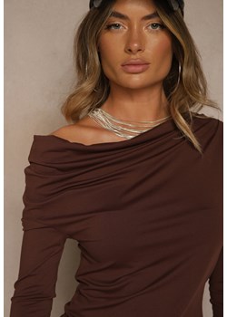 Brązowa Bluzka Longsleeve Vices z Asymetrycznym Dekoltem Fertie ze sklepu renee.pl w kategorii Bluzki damskie - zdjęcie 185725239