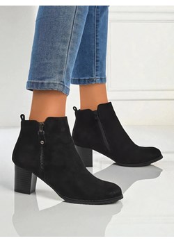 Botki damskie eko zamszowe na obcasie Midnight Bloom ze sklepu royalfashion.pl w kategorii Botki - zdjęcie 185728068
