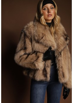 Beżowa Kurtka Futerko z Ozdobnym Kołnierzem Fitene ze sklepu renee.pl w kategorii Futra damskie - zdjęcie 185728778