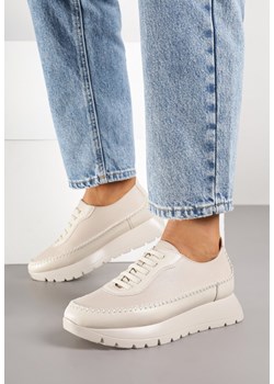 Beżowe Półbuty Sneakersy Potocki na Grubej Podeszwie z Elastycznymi Sznurówkami Tulemarie ze sklepu born2be.pl w kategorii Półbuty damskie - zdjęcie 185729036
