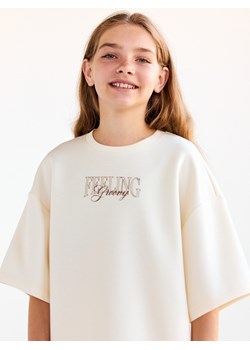 Reserved - T-shirt z haftem - kremowy ze sklepu Reserved w kategorii Bluzki dziewczęce - zdjęcie 185732178