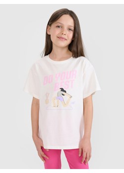 Dziewczęcy t-shirt z nadrukiem 4F 4FJRSS25TTSHF2644 - biały ze sklepu Sportstylestory.com w kategorii Bluzki dziewczęce - zdjęcie 185736685