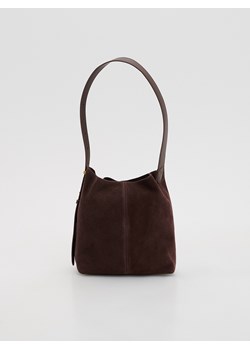 Reserved - Zamszowa torebka hobo - ciemnobrązowy ze sklepu Reserved w kategorii Torby Shopper bag - zdjęcie 185747967