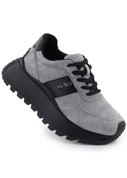 Skórzane półbuty damskie sneakersy na platformie szare Filippo DP6785 ze sklepu ButyModne.pl w kategorii Buty sportowe damskie - zdjęcie 185748818