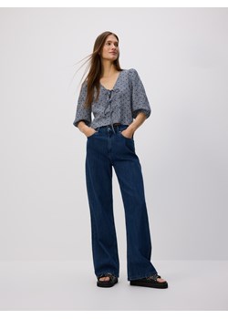 Reserved - Jeansy wide leg z dodatkiem lnu - granatowy ze sklepu Reserved w kategorii Jeansy damskie - zdjęcie 185750878
