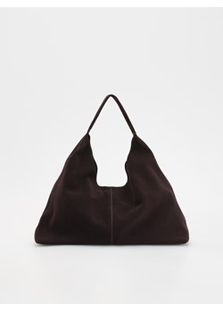 Reserved - Zamszowa torebka shopper z saszetką - ciemnobrązowy ze sklepu Reserved w kategorii Torebki hobo - zdjęcie 185751456