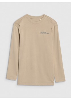 Chłopięcy longsleeve z nadrukiem 4F 4FJRSS25TLONM538 - beżowy ze sklepu Sportstylestory.com w kategorii T-shirty chłopięce - zdjęcie 185755697