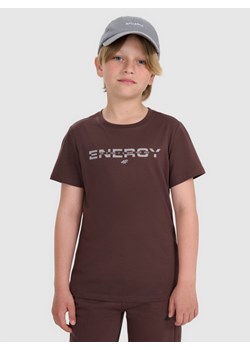 Chłopięcy t-shirt z nadrukiem 4F 4FJRAW25TTSHM3167 - brązowy ze sklepu Sportstylestory.com w kategorii T-shirty chłopięce - zdjęcie 185755925