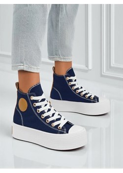Adelina Capri Granatowe Trampki Damskie na Płaskiej Platformie 4,5cm ze sklepu royalfashion.pl w kategorii Trampki damskie - zdjęcie 185757949