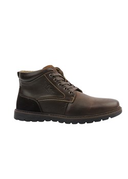 Skórzane trzewiki męskie ciemnobrązowe Lee Cooper LCJ-23-33-3018 ze sklepu ulubioneobuwie w kategorii Buty zimowe męskie - zdjęcie 185759148