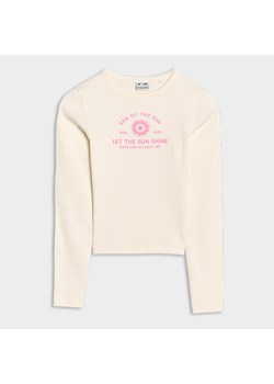 Dziewczęcy longsleeve slim z nadrukiem 4F 4FJRSS25TLONF537 - biały ze sklepu Sportstylestory.com w kategorii Bluzki dziewczęce - zdjęcie 185769768