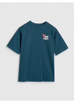 Chłopięcy t-shirt z nadrukiem 4F 4FJRAW25TTSHM3066 - turkusowy ze sklepu Sportstylestory.com w kategorii T-shirty chłopięce - zdjęcie 185769869