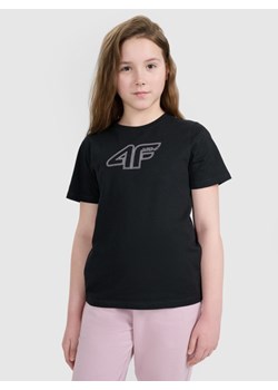 Dziewczęcy t-shirt z nadrukiem 4F 4FJWAW25TTSHF2388 - czarny ze sklepu Sportstylestory.com w kategorii Bluzki dziewczęce - zdjęcie 185769879