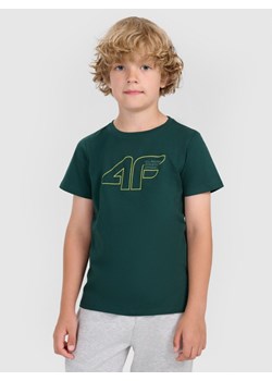 Chłopięcy t-shirt z nadrukiem 4F 4FJWAW25TTSHM2417 - zielony ze sklepu Sportstylestory.com w kategorii T-shirty chłopięce - zdjęcie 185770019