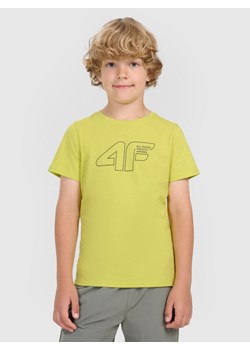 Chłopięcy t-shirt z nadrukiem 4F 4FJWAW25TTSHM2417 - żółty ze sklepu Sportstylestory.com w kategorii T-shirty chłopięce - zdjęcie 185770035