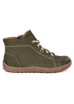Buty barefoot zimowe damskie skórzane ocieplane 1299  oliwka nubuk ze sklepu butyolivier w kategorii Botki - zdjęcie 185781175