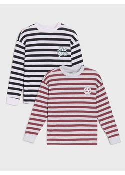 Sinsay - Bawełniana koszulka w paski 2 pack - biały ze sklepu Sinsay w kategorii T-shirty chłopięce - zdjęcie 185787128