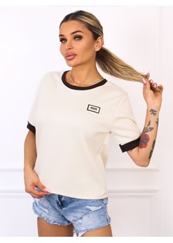 T-SHIRT MASEŁKO Z NASZYWKĄ- ECRU ze sklepu olika.com.pl w kategorii Bluzki damskie - zdjęcie 185794917