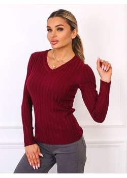 SWETER W PRĄŻKI Z DEKOLTEM W SEREK- BORDOWY ze sklepu olika.com.pl w kategorii Swetry damskie - zdjęcie 185794946
