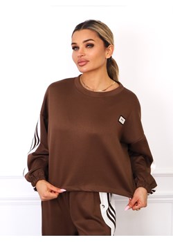 KOMPLET MASEŁKO BLUZA Z NASZYWKĄ+ SPODNIE ZAPINANE PO BOKACH- BRĄZOWY ze sklepu olika.com.pl w kategorii Komplety i garnitury damskie - zdjęcie 185794947