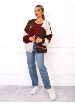 SWETER KARDIGAN Z ŁĄCZONYCH KOLORÓW Z DOMIESZKĄ WEŁNY- BRĄZOWY ze sklepu olika.com.pl w kategorii Swetry damskie - zdjęcie 185794975